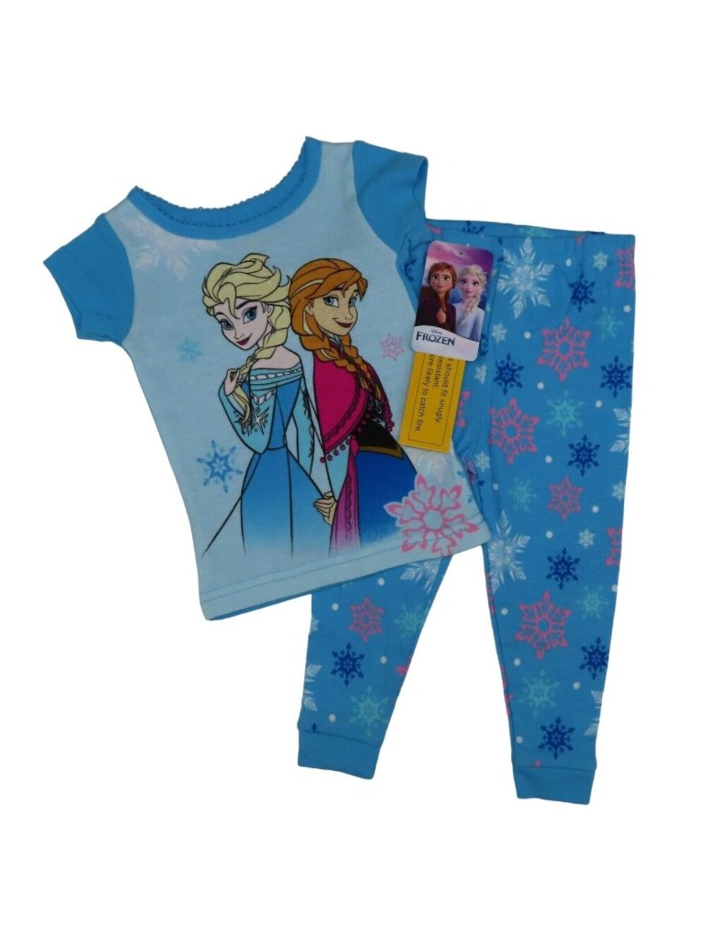 NEW Disney Frozen 18M Baby Girl Blue Elsa Anna Snowflake Shirt Pants Pajama Set